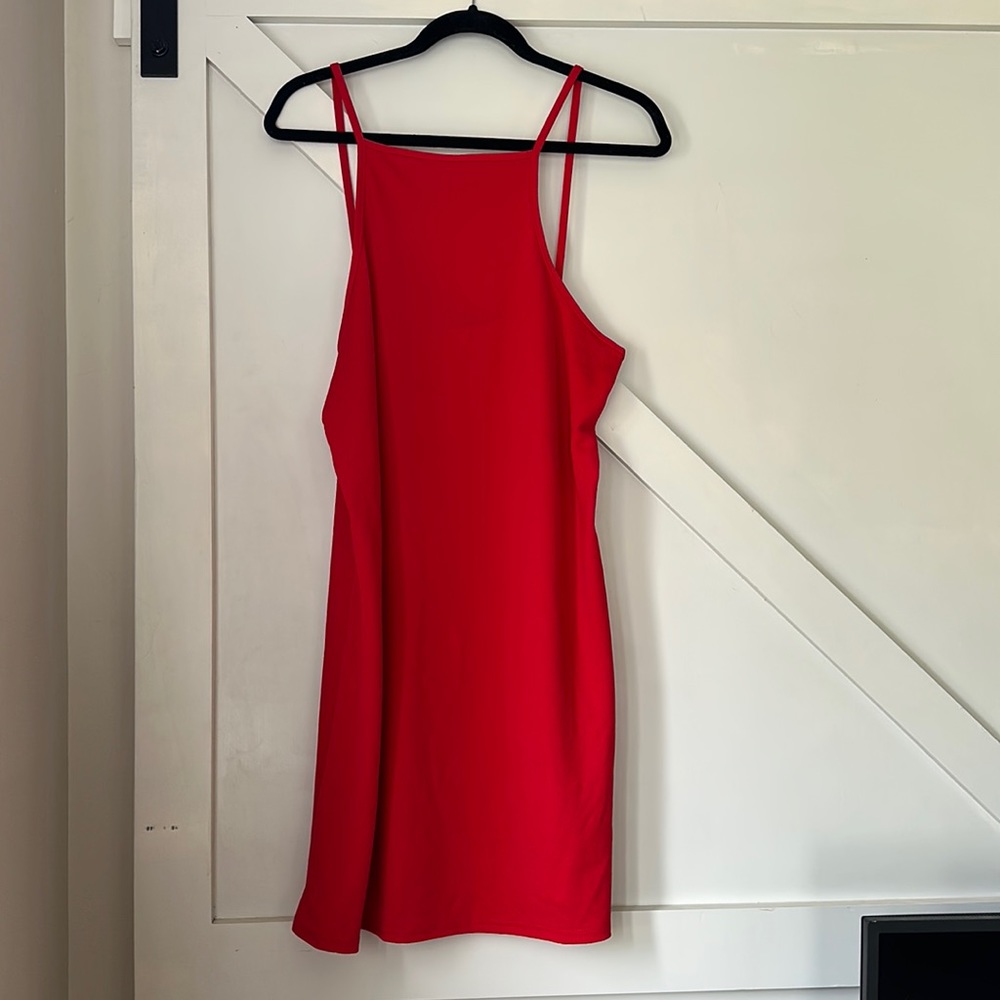 Boohoo size 12, thin strapped red dress